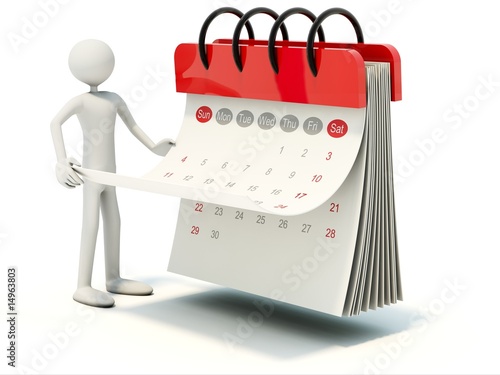Man with red calendar isolated on white