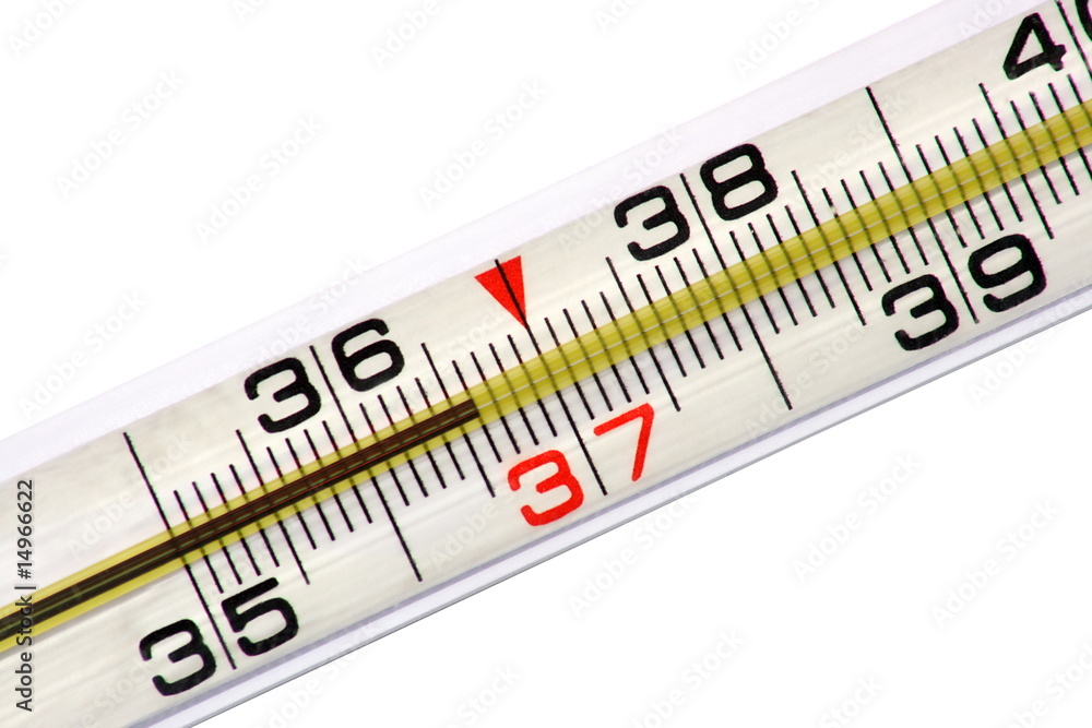 Mercurial thermometer (36,6) on a white background Mercurial thermometer (36,6) on a white background