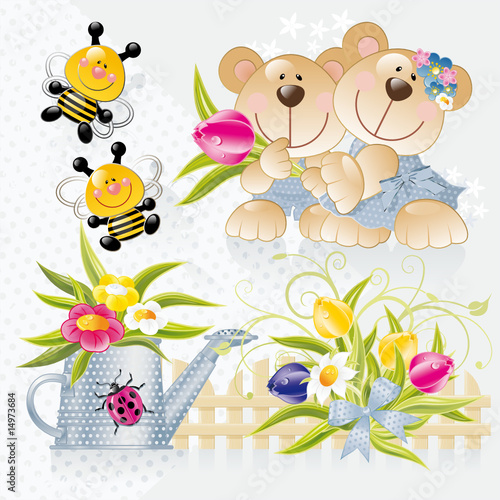 cute bears with summer garden attributes