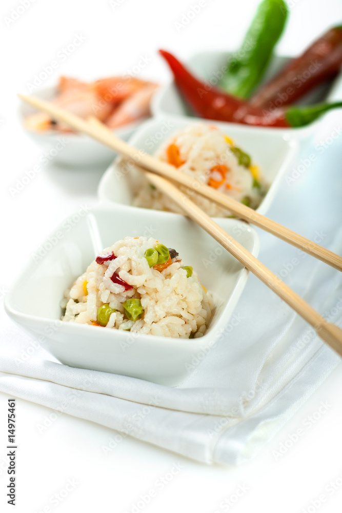 Shrimp and rice, dish with carrots, corn and pepper Shrimp and rice, dish with carrots, corn and pepper