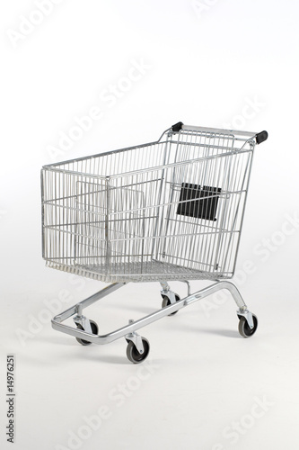 Single new unbranded shopping trolly on white background