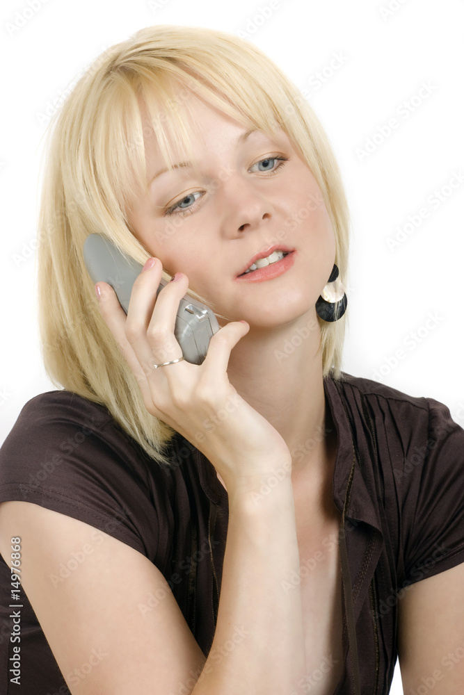 The blonde with blue eyes with phone The blonde with blue eyes with phone