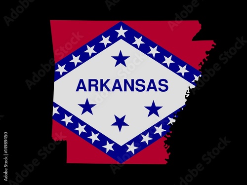 Arkansas Flag as the territory Map on the Black Background