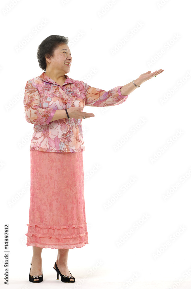 Senior asian woman shows.. Senior asian woman shows..