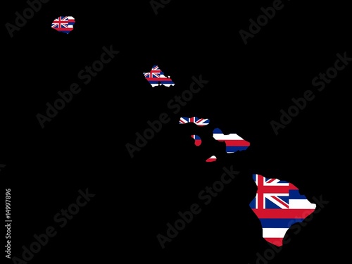 Hawaii Flag as the territory Map on the Black Background