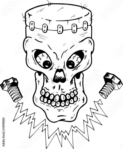 Frankenstein style skull vector illustration