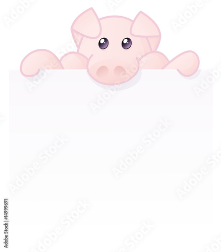 Cochon et sa pancarte (reflet)
