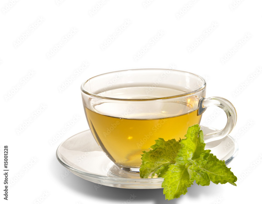 breakfast still-life. green tea with  fresh mint leaf