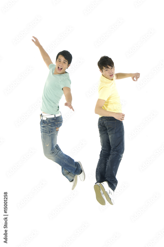 Crazy jumping boys. Isolated over white background Crazy jumping boys. Isolated over white background