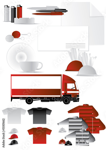 Corporate identity elements on a white background.