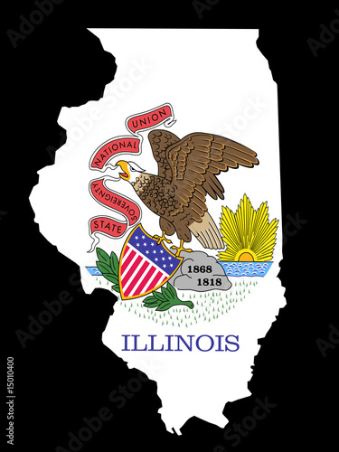 Illinois Flag as the territory Map on the Black Background