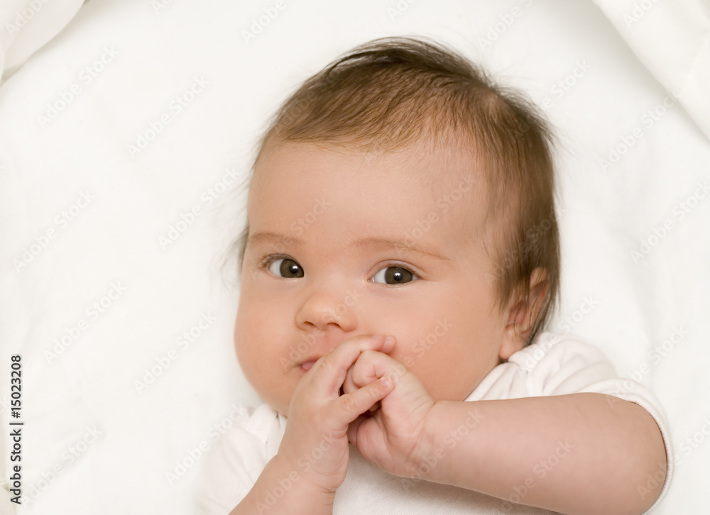 Portrait of newborn baby in the cradle Portrait of newborn baby in the cradle