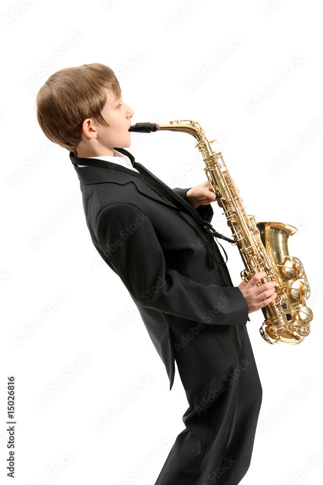 Fototapeta premium Boy and saxophone