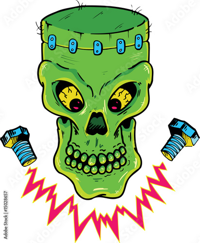 Frankenstein style skull vector illustration