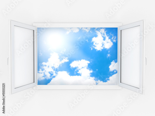 Opened plastic window template model on a white background