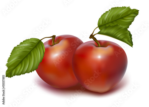 Vector - mesh. Red apples with green leaves