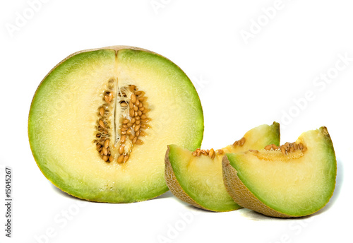 Melon section and segments isolated on white background photo