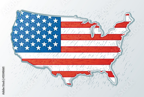 USA map with the usa flag inside in engrave style