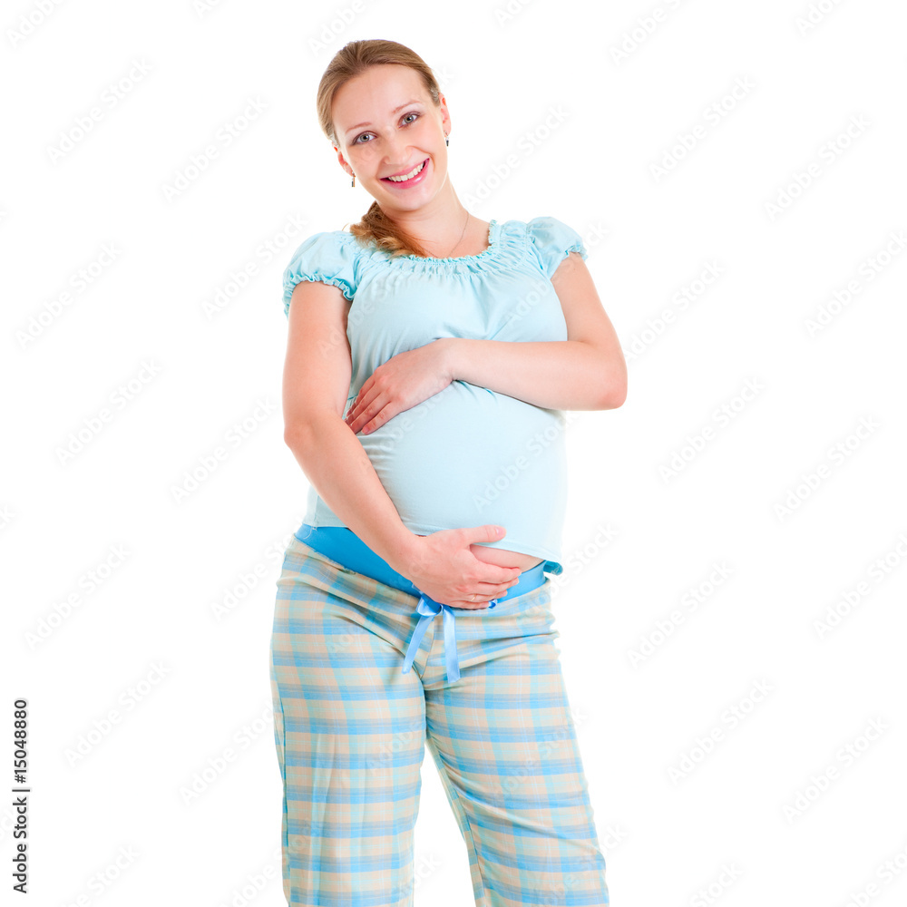 happy pregnant woman in pyjamas happy pregnant woman in pyjamas