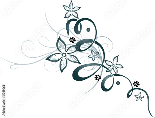 Blumen, Ranke, floral, ornamental, Blautöne