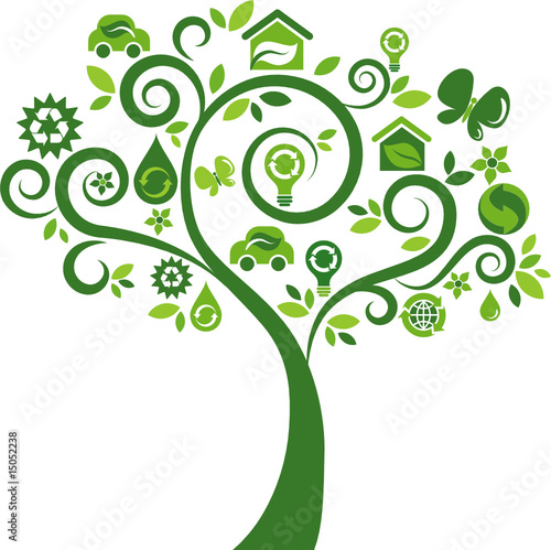 Green tree with many environmental icons