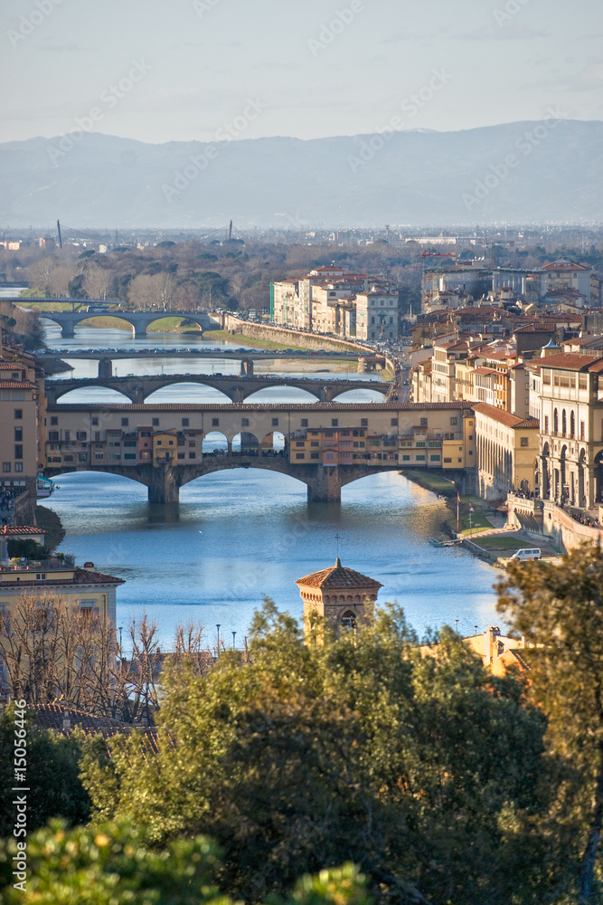 Panoramic view of Florence and Ponte Vecchio.