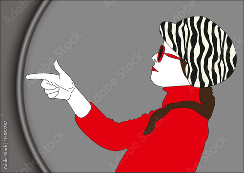 Frau zielt mit der Hand