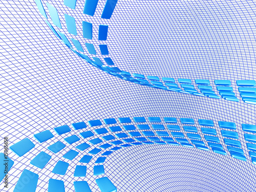blue abstract cubes on the light netted background