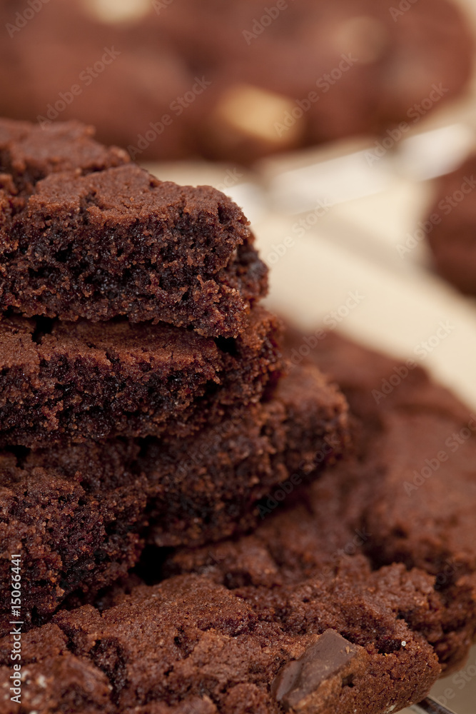 chocolate chip cookies broken on pieces and stacked