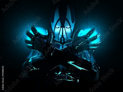 cyborg holding two energy charges