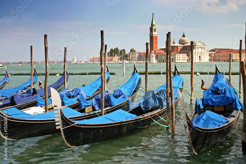 Gondolas moored by the Piazzetta di San Marco in Venice