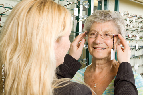 Choosing glasses at the optician