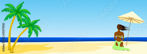 Spiaggia panoramica e ragazza