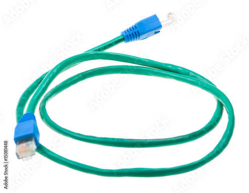 Green ethernet patch cord isolated on white