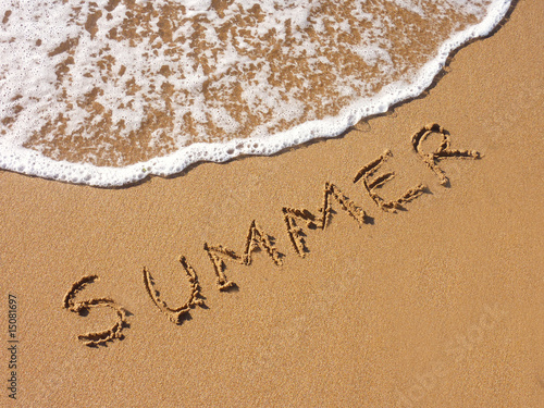 Summer written in the sandy beach