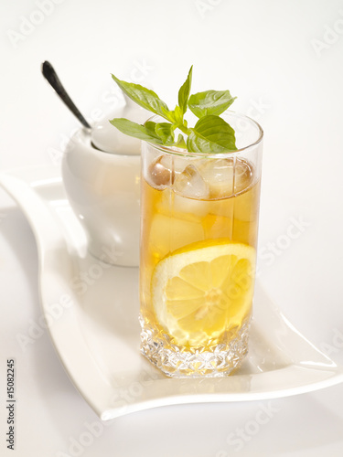 cool green tea with lemon and fresh mont