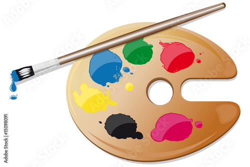 Vector illustration of painter palette with colors and brush