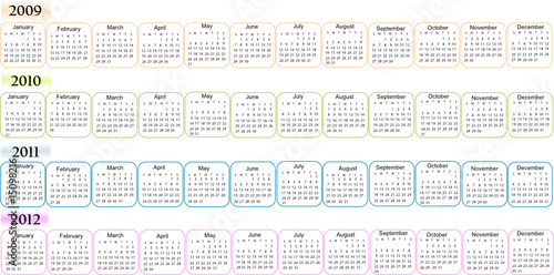 Calendar, New Year 2009, 2010, 2011, 2012