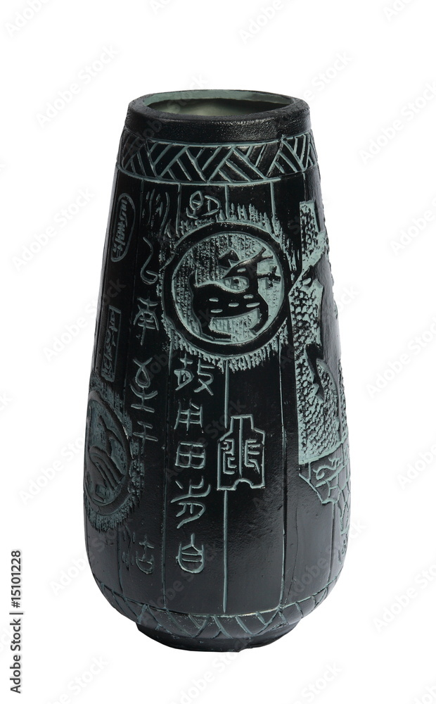 Old black Chinese vase on a white background Old black Chinese vase on a white background