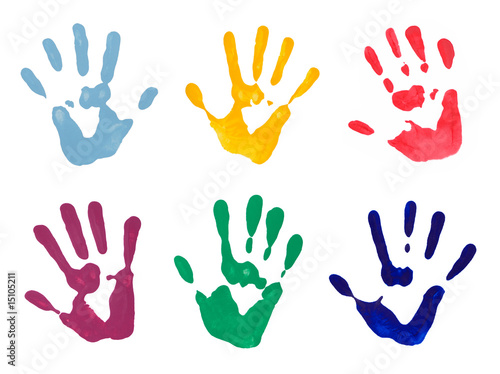 Colorful Hand Prints on White