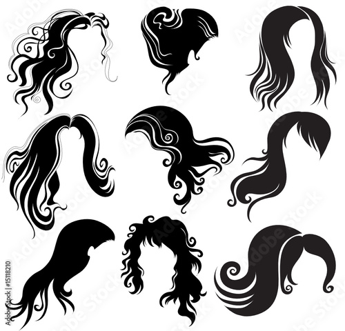 Big set of black hair styling for woman