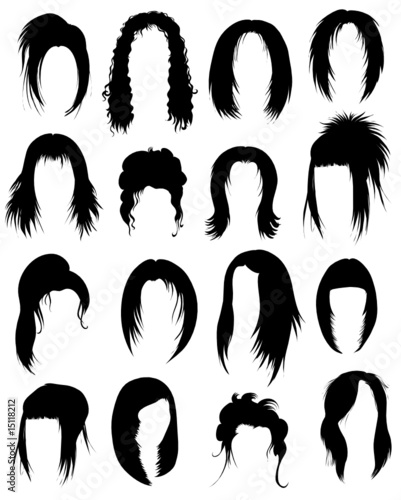 Big set of black hair styling for woman