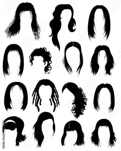 Big set of black hair styling for woman