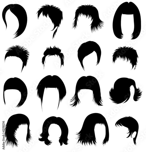 Big set of black hair styling for woman