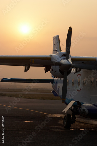 Early morning with rising sun in Kathmandu airport, Nepal