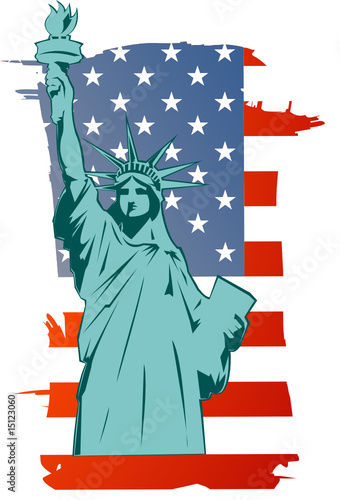 Vector liberty statue with american flag