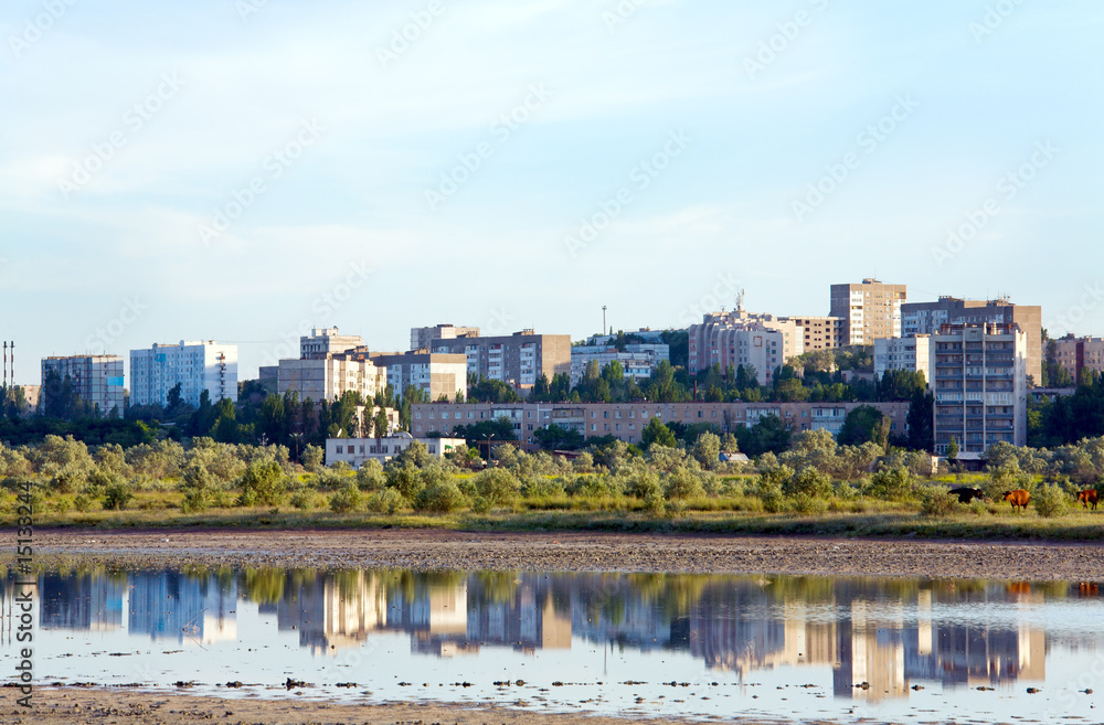 Fototapeta premium Town and its reflection