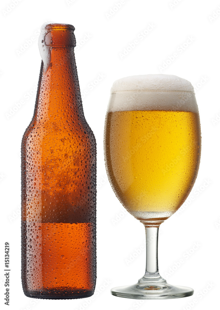 glass of beer with bottle