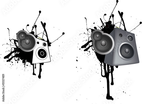 black and white grunge style speaker music illustration