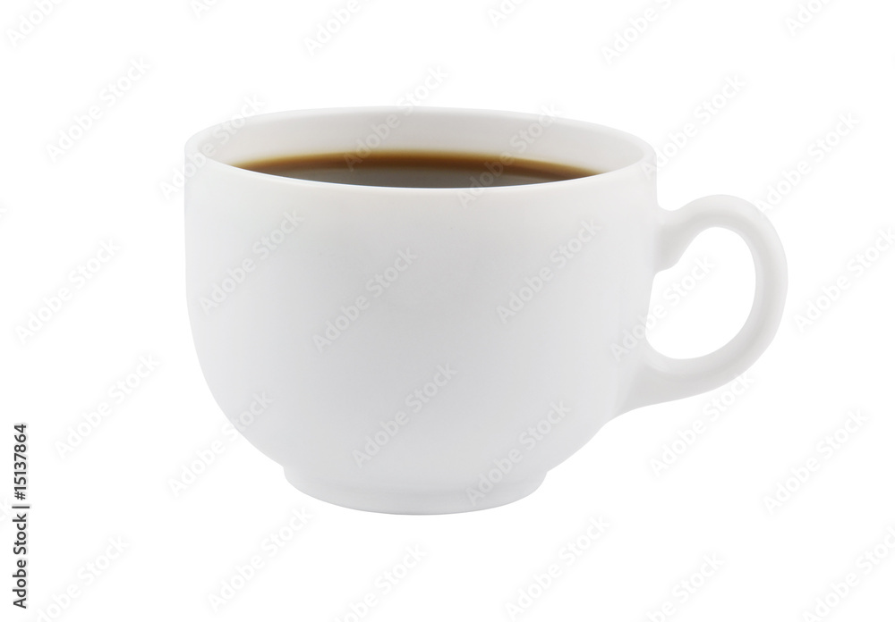 White cup of black coffee isolated on white White cup of black coffee isolated on white